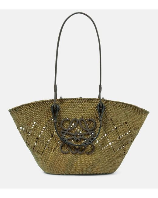 Loewe Green Anagram Medium Raffia Basket Bag