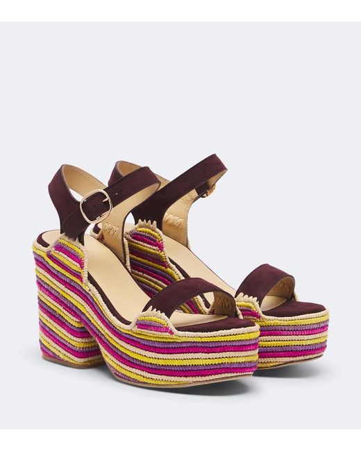 Gabriela Hearst Pink Sardis Suede And Raffia Platform Sandals