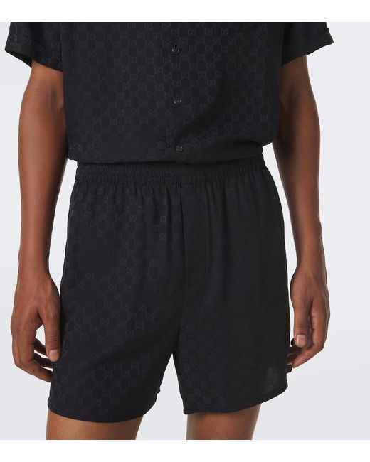 Gucci Blue Gg Jacquard Silk Shorts for men