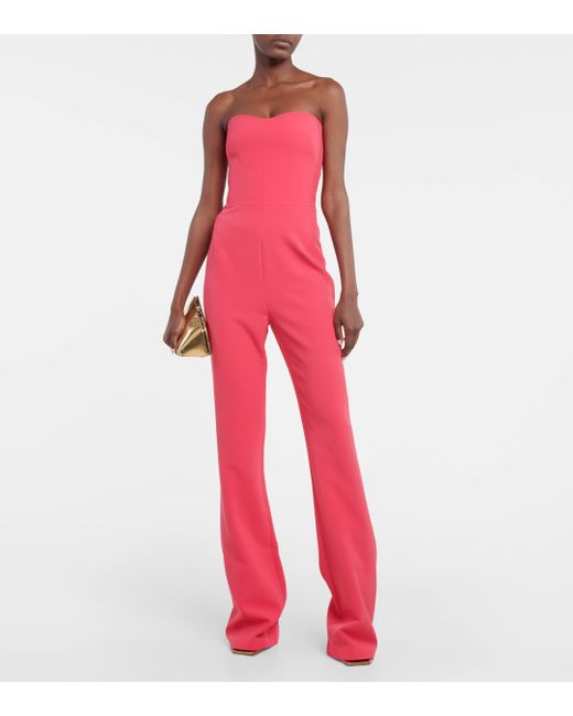 Safiyaa Red Immie Strapless Crepe Jumpsuit