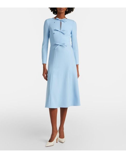 Carolina Herrera Blue Bow-Detail Crepe Midi Dress