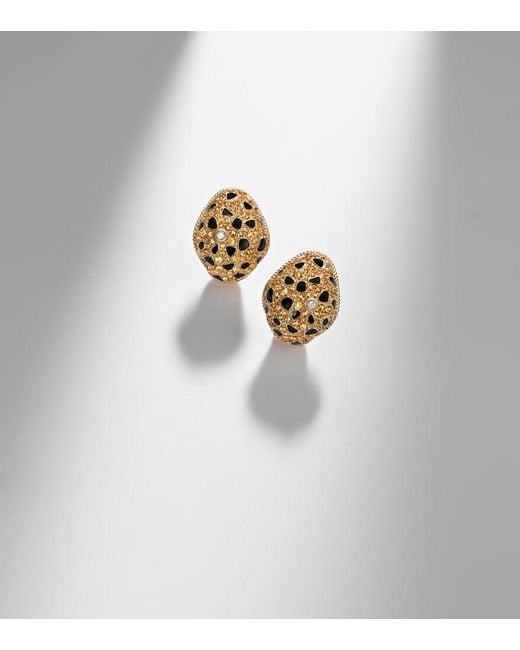 Yvonne Léon White Lynx 9Kt Earrings With Citrines, Enamel, And Diamonds