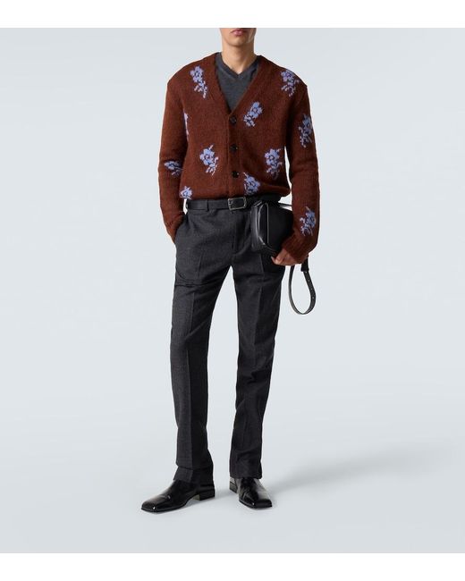 Jil Sander Brown Intarsia Alpaca And Wool-Blend Cardigan for men