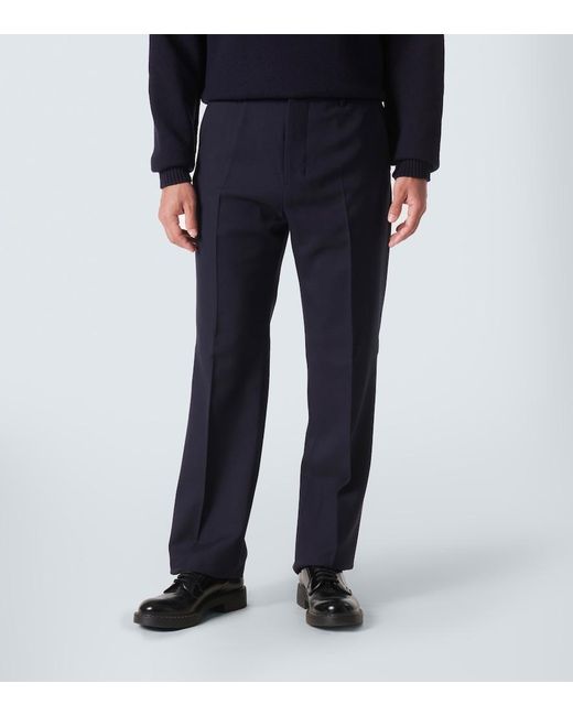 AMI Blue Pleated Virgin Wool Pants for men