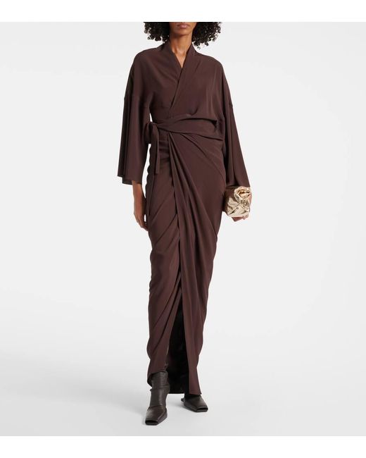 Rick Owens Brown Satin Wrap Gown