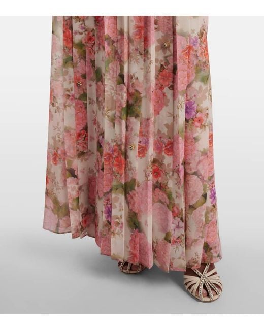Abito Lungo Con Stampa Floreale di Max Mara in Pink