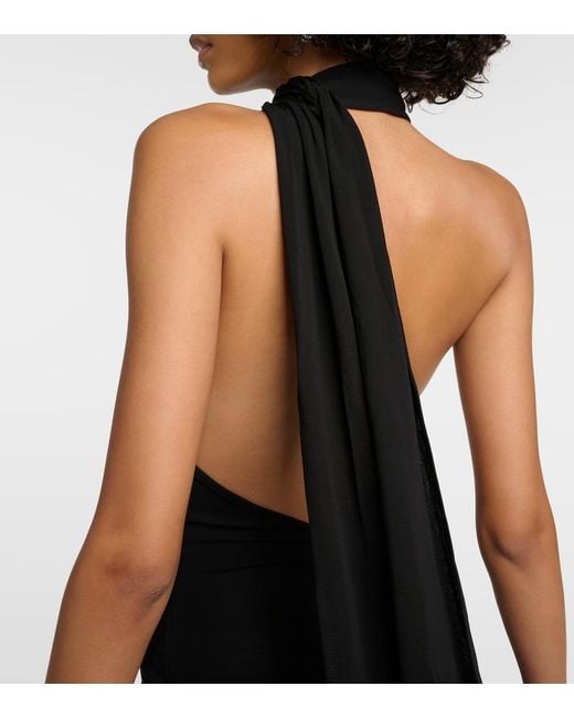 Alex Perry Black Scarf-Detail Open-Back Jersey Minidress