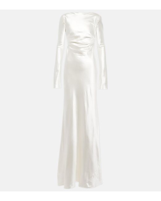 Danielle Frankel White Bridal Simone Wool And Silk Satin Gown