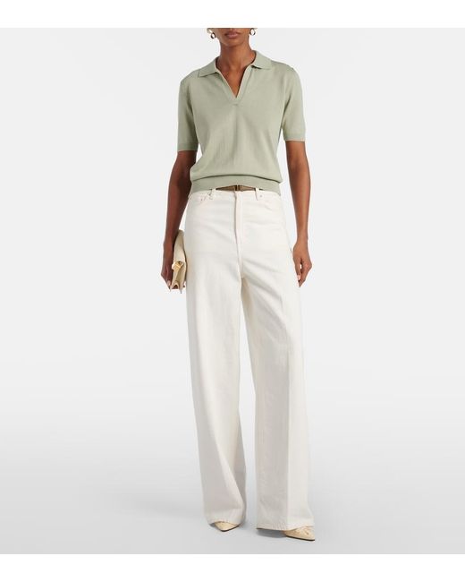 Altuzarra Green Clay Cropped Cotton And Silk Polo Sweater