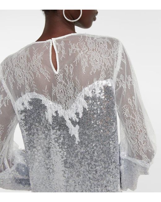 【Costarellos】 Valenciaクリスタル-embellishedクレープミニド Costarellos Zahara Sequined And Lace Gown in White | Lyst