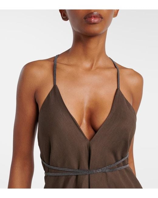Brunello Cucinelli Brown Open-Back Maxi Dress