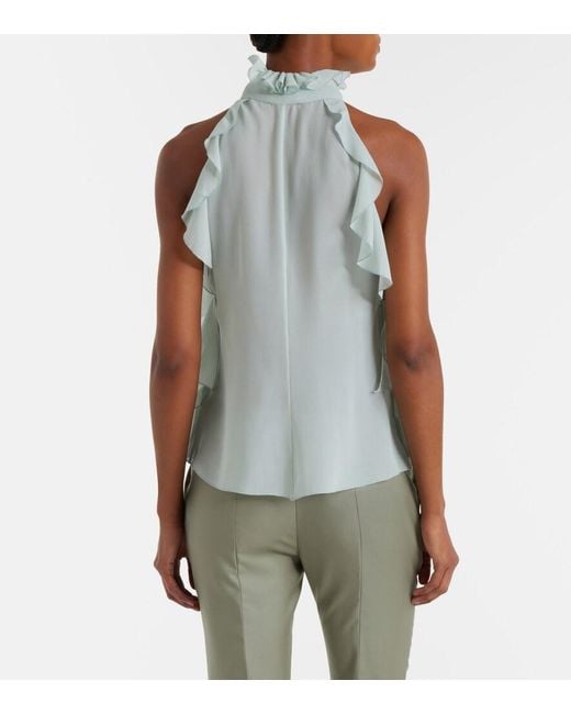 McQueen Gray Ruffled Silk Chiffon Top