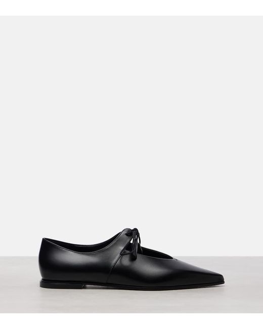 Max Mara Black Laceup Leather Flats