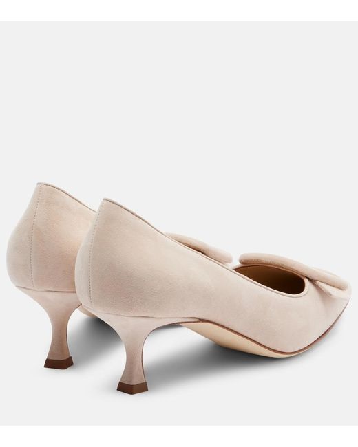Manolo Blahnik Natural Maysale 50 Suede Pumps