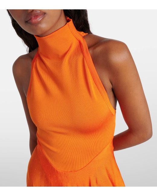 Alaïa Orange High-neck Jersey Minidress