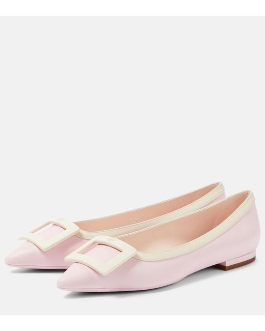 Roger Vivier Pink Gommettine Ball Patent Leather Ballet Flats