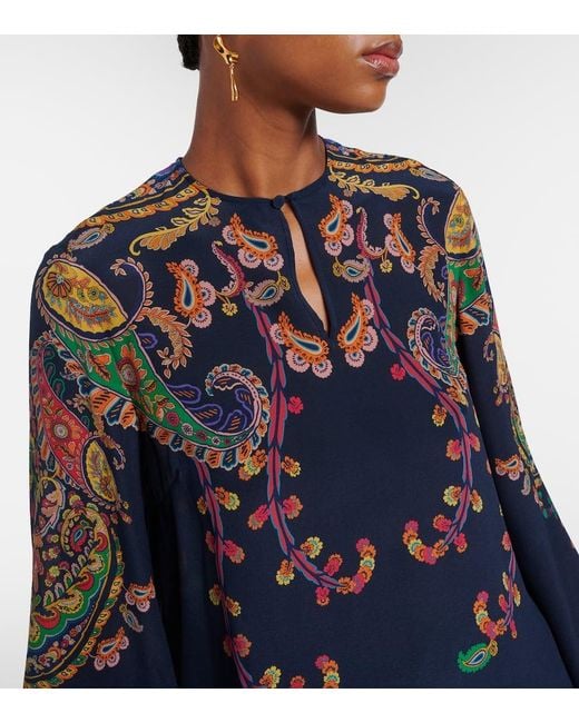 Etro Blue Paisley Printed Silk Blouse
