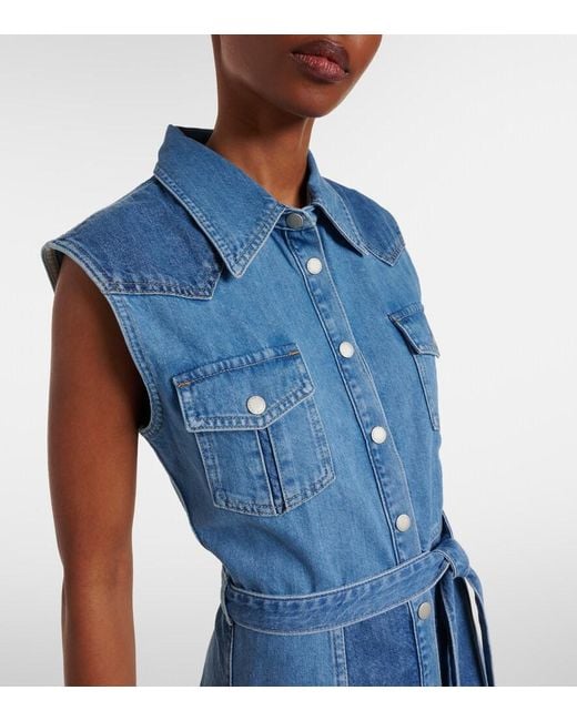 AG Jeans Blue Belted Paneled Denim Midi Dress