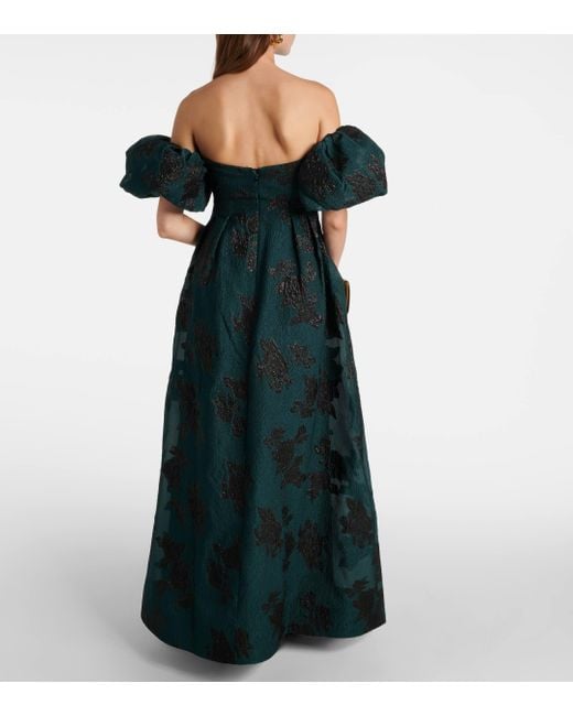 Rebecca Vallance Green Beryl Off-Shoulder Lame Gown