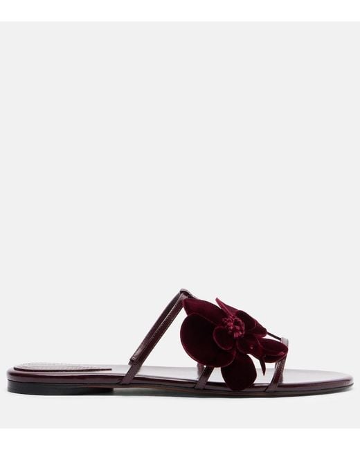 Zimmermann Brown Orchid Floral-Applique Leather Sandals