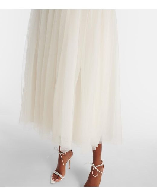 Self-Portrait Natural Bridal Sequined Bow-Detail Peplum Midi Dress