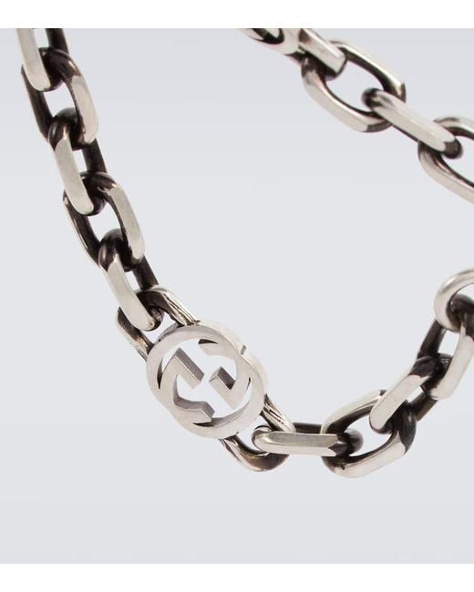 Gucci Metallic Silver Bracelet With Interlocking G for men
