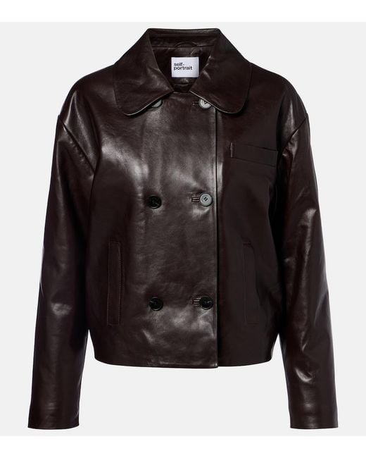 Self-Portrait Black Cropped Leather Jacket