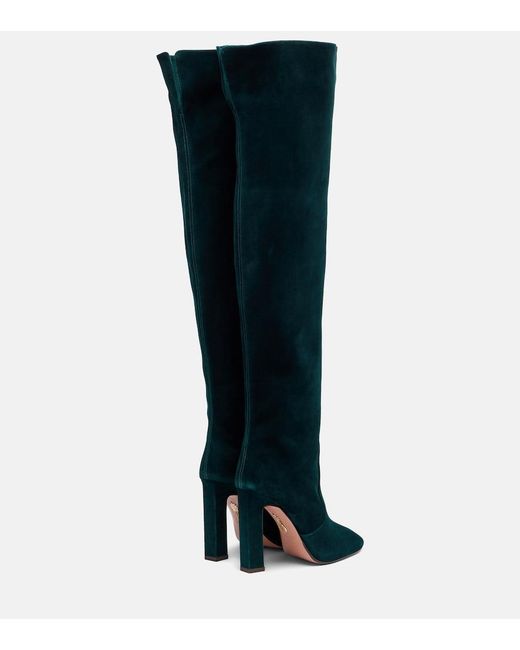 Aquazzura Blue Joplin 105 Suede Knee-High Boots