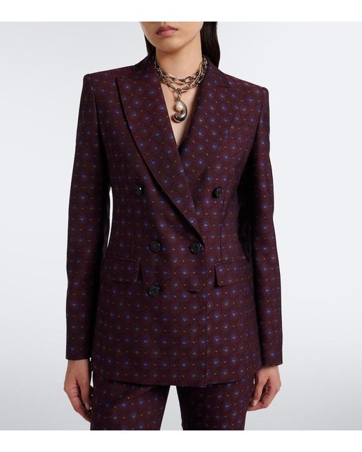 Etro Purple Floral Wool And Cotton Jacquard Blazer