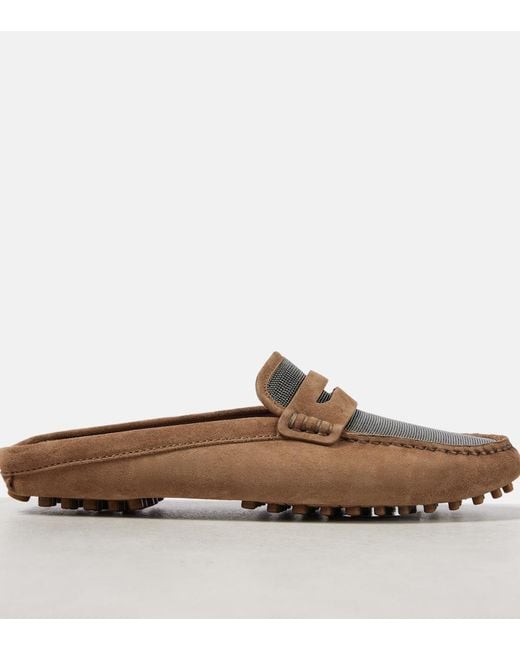 Brunello Cucinelli Brown Monili Suede Driving Mules