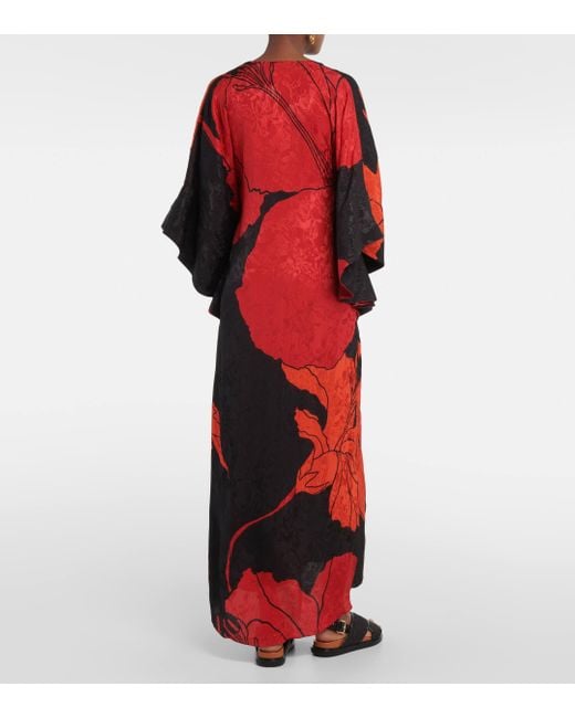 Johanna Ortiz Red Floral Jacquard Maxi Dress