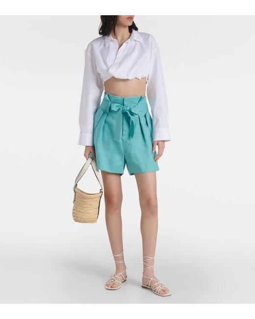 Adriana Degreas Blue Orquidea High-Rise Linen Shorts