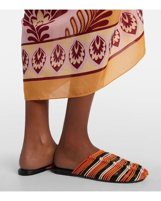 Farm Rio Brown Leather Slides