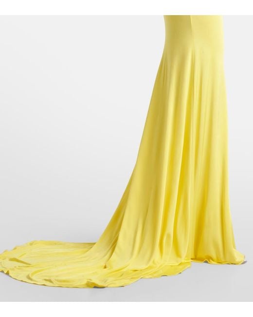 David Koma Yellow Embellished Jersey Gown