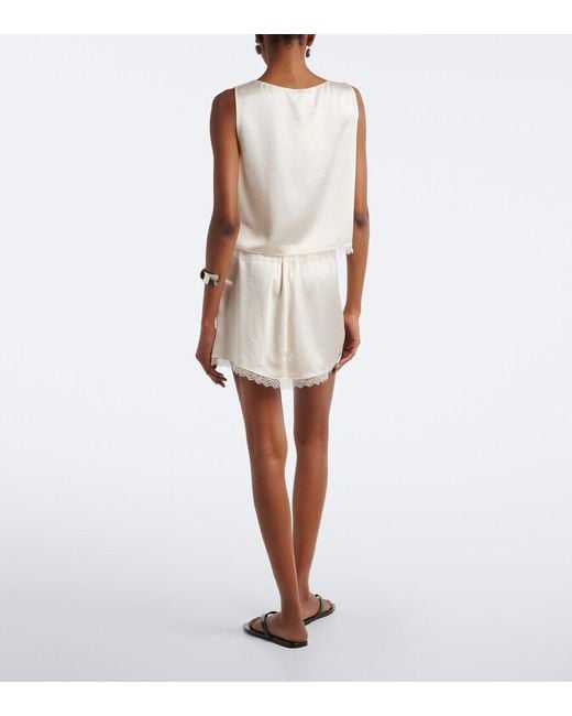 Leset White Barb Lace-Trimmed Satin Miniskirt