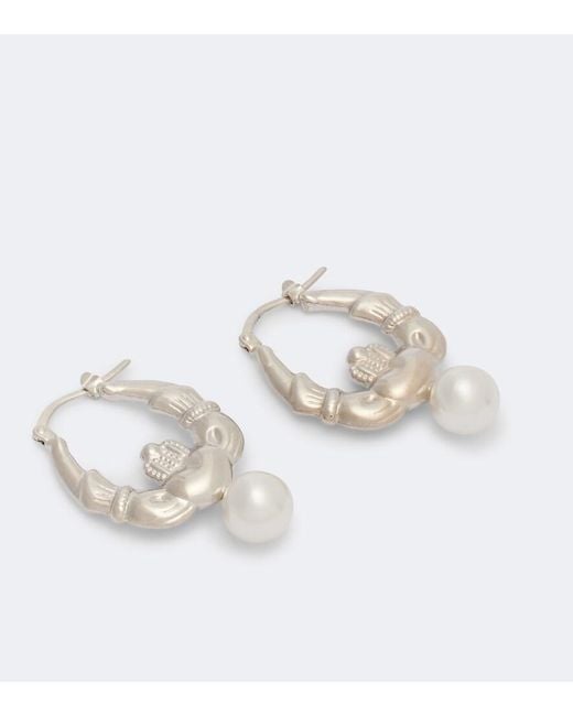 Simone Rocha White Faux Pearl Hoop Earrings