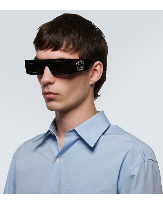 Gucci Gray Fashion Show Rectangular Sunglasses for men