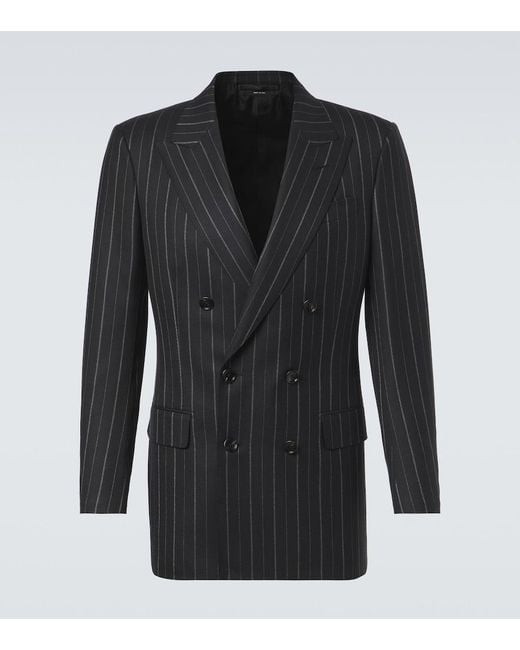 Tom Ford Black Striped Wool Blazer for men