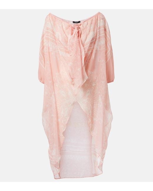Balmain Pink Printed Silk Beach Dress