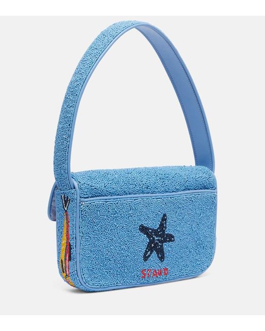 Staud Red Tommy Beaded Shoulder Bag