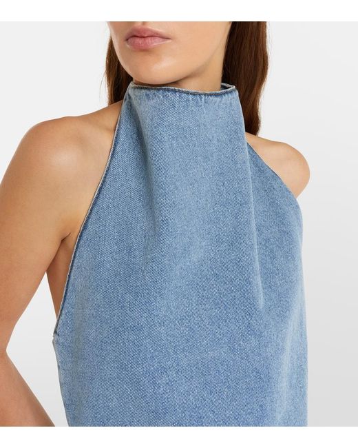 Magda Butrym Blue Floral-Applique Denim Minidress