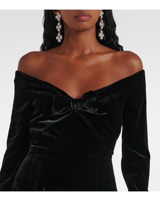 Alessandra Rich Black Bow-Detail Off-Shoulder Velvet Gown