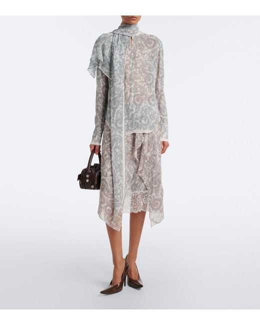Acne Blue Caped Paisley Silk Crepe Blouse