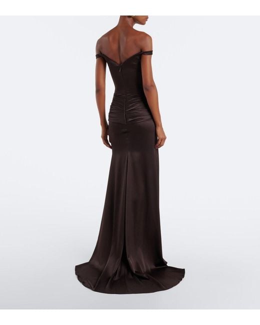 Alex Perry Black Off-Shoulder Crepe Satin Corset Gown