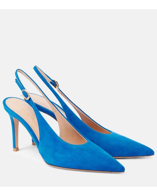 Gianvito Rossi Blue Robbie Suede Slingback Pumps