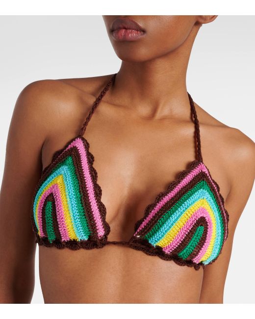 Anna Kosturova Green Striped Crochet Bikini Top