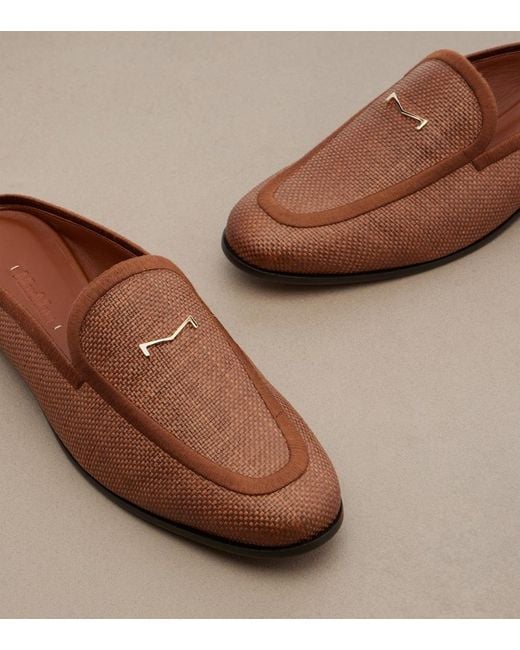 Max Mara Brown Amito Leather-Trimmed Raffia Mules