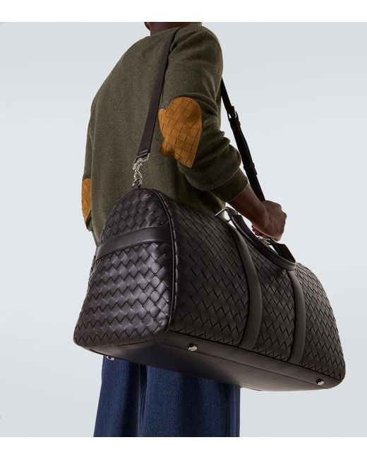 Bottega Veneta Black Intrecciato Leather Duffel Bag for men