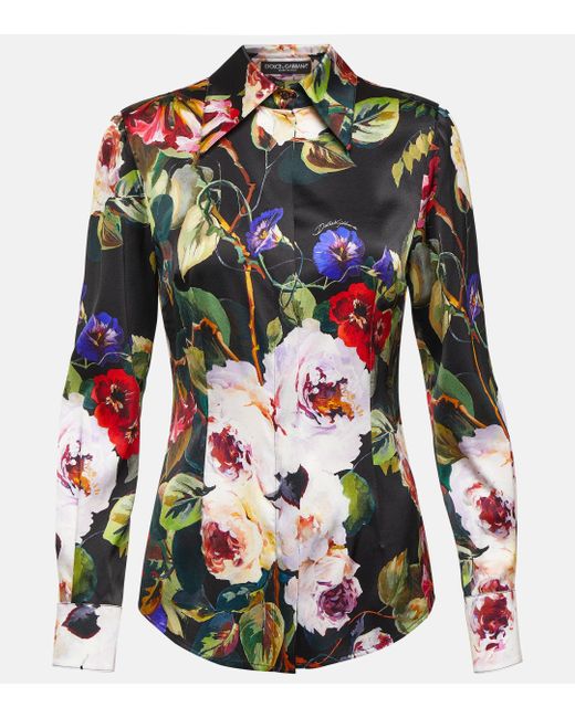 Dolce & Gabbana Black Floral Silk-blend Satin Shirt
