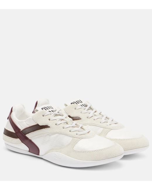 Miu Miu White Gymnasium Suede-Trimmed Sneakers
